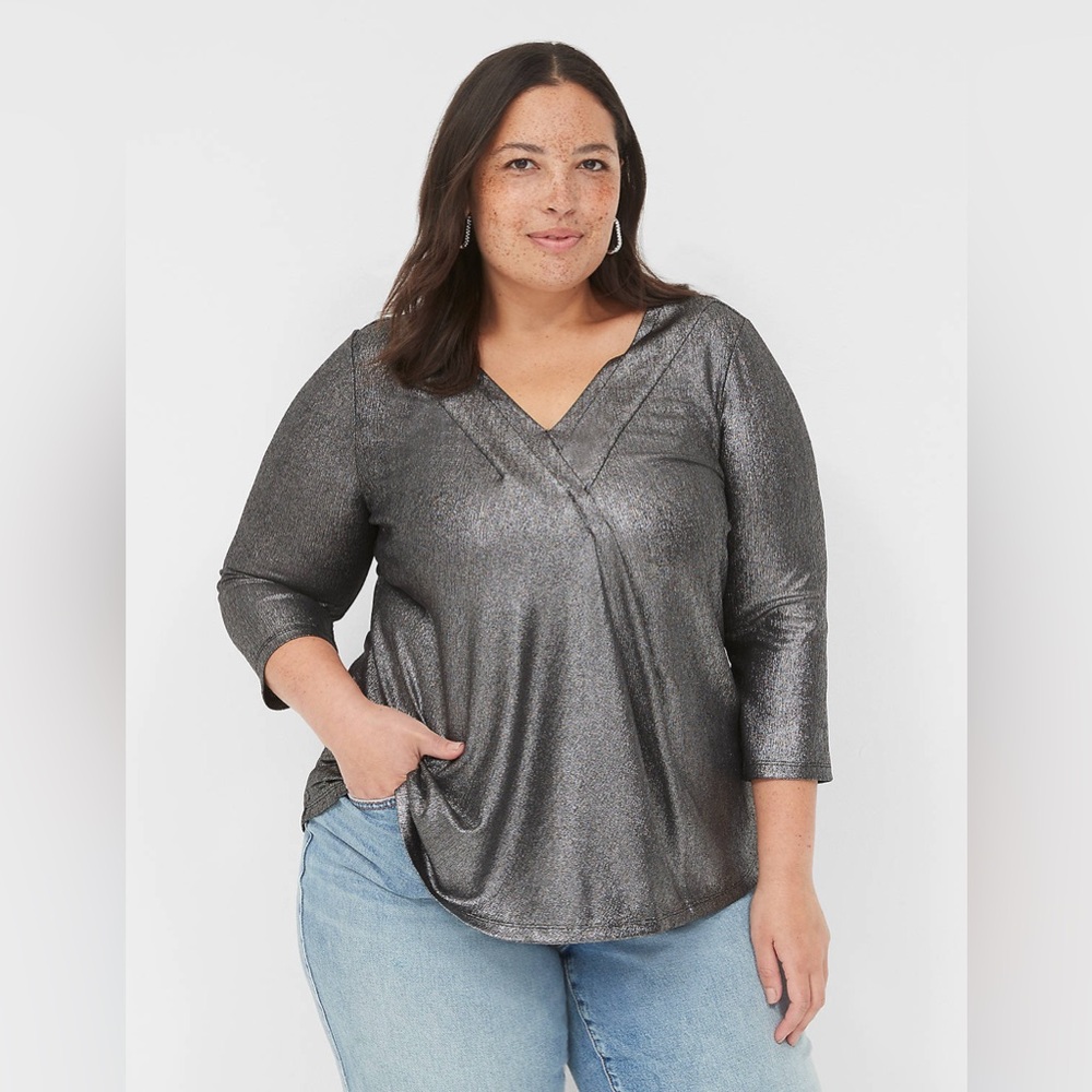 Lane Bryant Silver 3/4 Sleeve Blouse